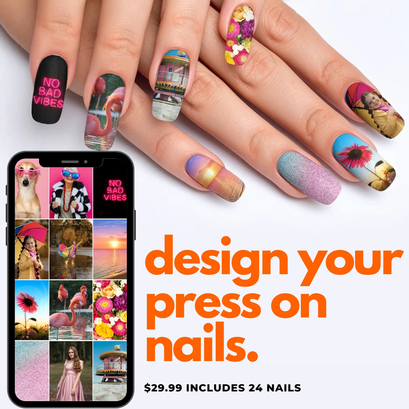 Squoval Custom Nail Art Press On Nails (Design Your Own) - Custom Nail Art