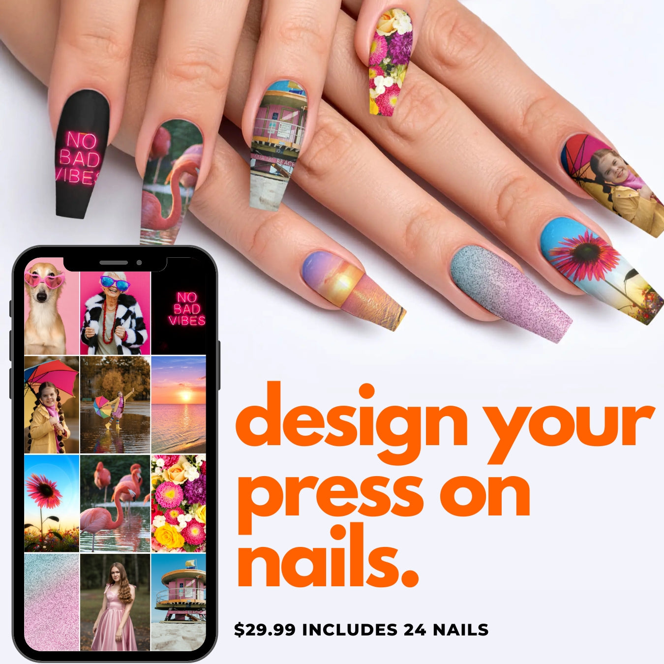 Long Ballerina Custom Nail Art Press On Nails (Design Your Own) - Custom Nail Art