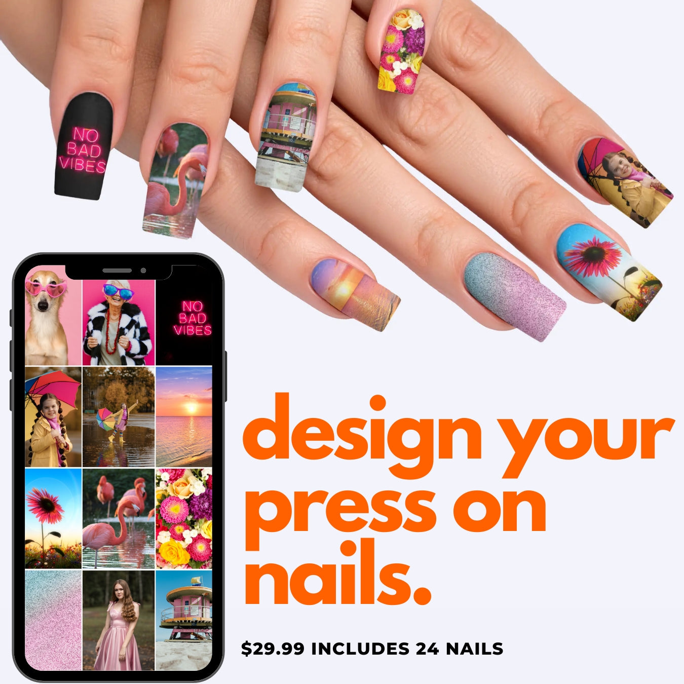 Long Coffin Custom Nail Art Press On Nails (Design Your Own) - Custom Nail Art