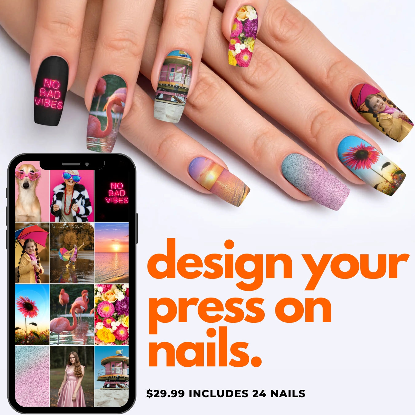 Medium Ballerina Custom Nail Art Press On Nails (Design Your Own) - Custom Nail Art
