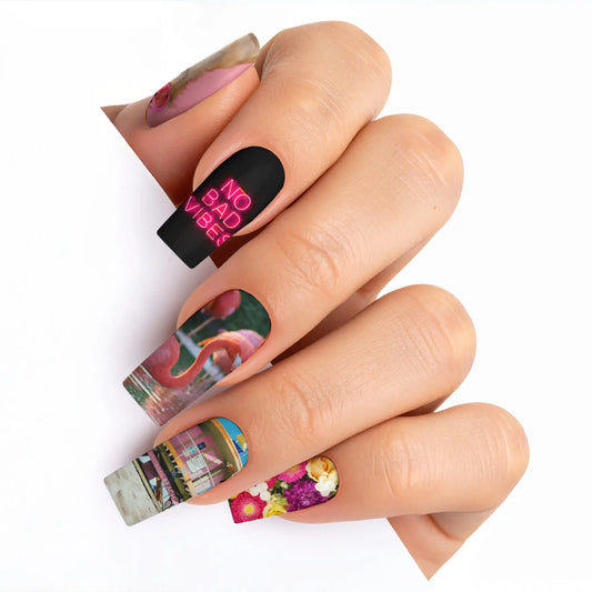 Long Coffin Custom Nail Art Press On Nails (Design Your Own) - Custom Nail Art